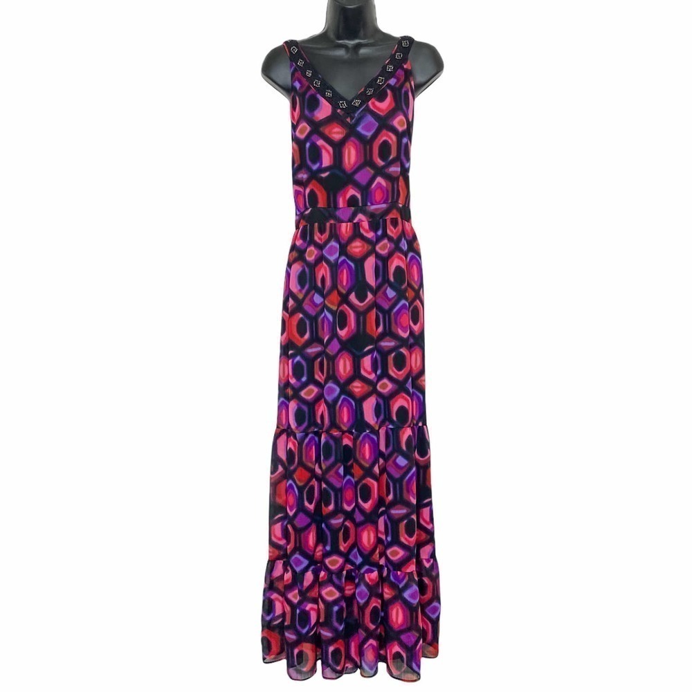 Ny Collection Sleeveless Fit & Flare Multicolored Geometric Print Maxi Dress
